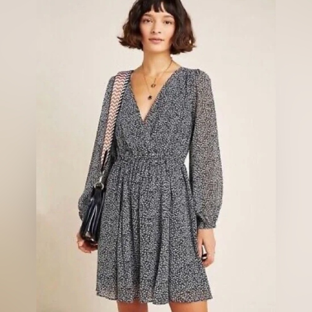 Anthropologie Black and White Long Sleeve Dress